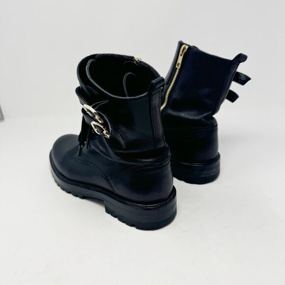 VERSACE COLLECTION | Black & Gold Double Buckle Combat Moto Boots Women’s 37 (7) - Picture 6 of 13